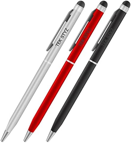 Pro Stylus Pen עבור Celkon A40 עם דיו, דיוק גבוה, צורה רגישה במיוחד וקומפקטית למסכי מגע [3 חבילה-שחורה-אדומה-סילבר]